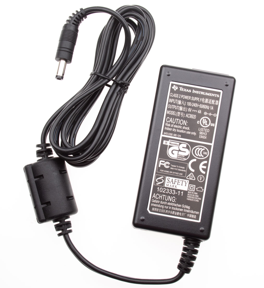 TI-XX AC9200 - Netzadapter für TI83/84/89/92 VSH (ViewScreen) von Texas Instrments ohne Kaltgerätekabel / 4A / 6V