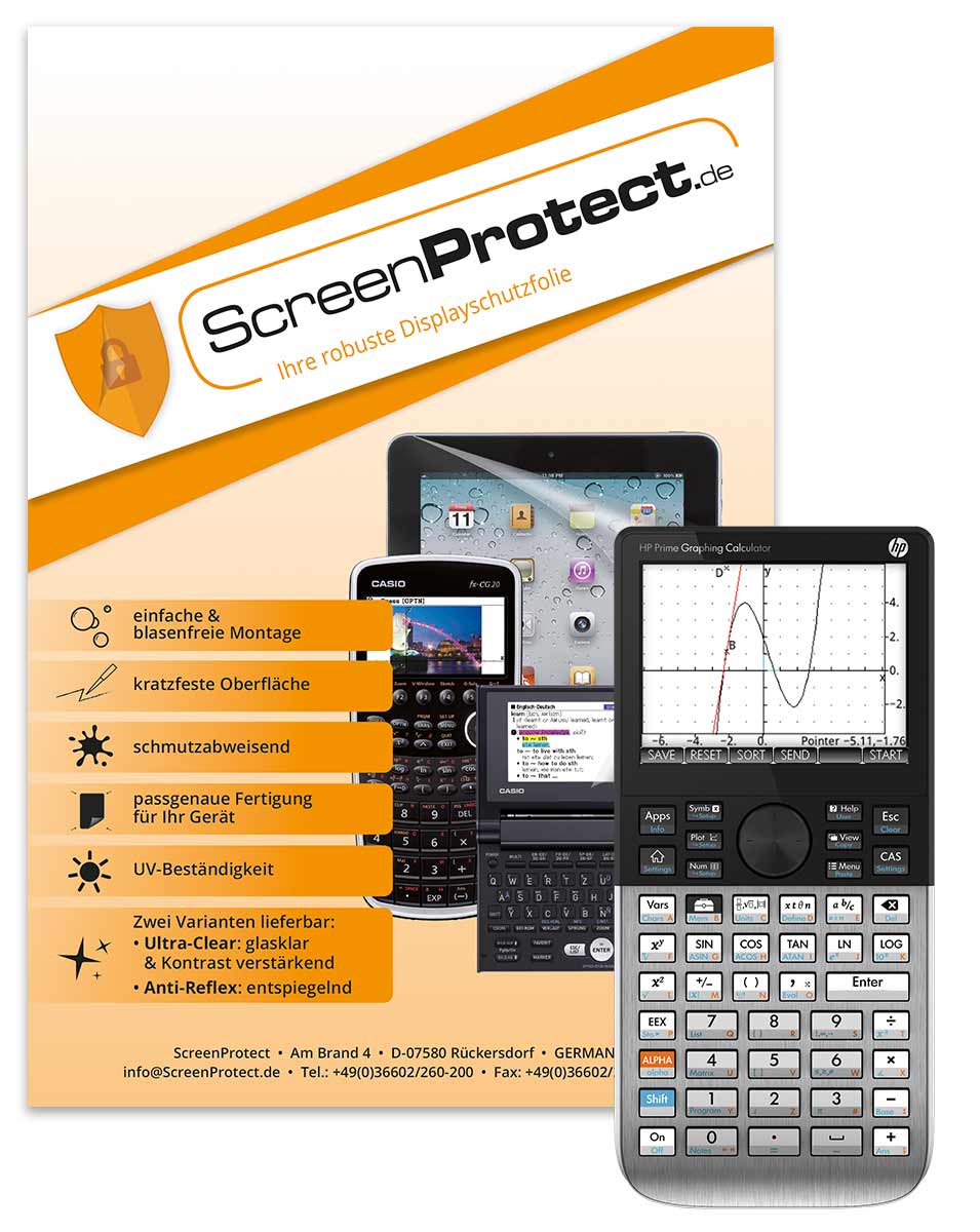 ScreenProtect Displayschutzfolie UltraCleare für Hewlett Packard HP-Prime (Folie+Microfasertuch)