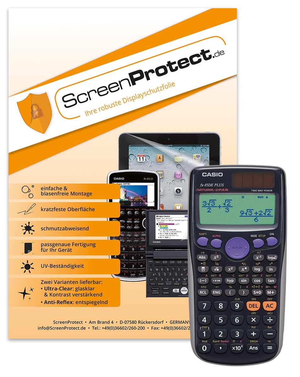 ScreenProtect Displayschutzfolie UltraClear Casio FX-82/85/86/87/991 DE Plus,87DE Plus2nd