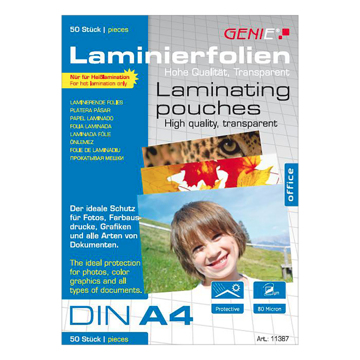 Genie 11387 LAMINIERTASCHEN A4 - Folien (80 micron) 50 Stück Packung