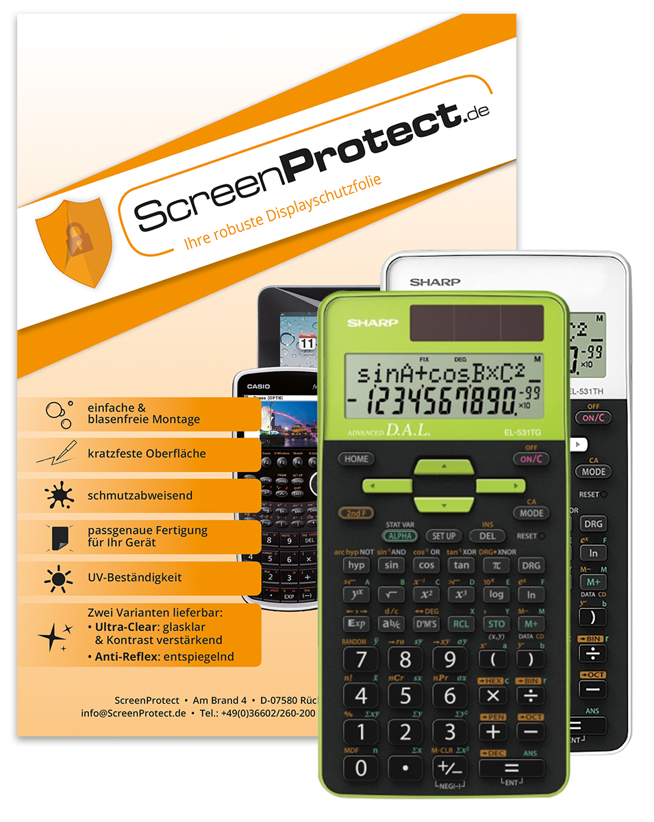 ScreenProtect Displayschutzfolie UltraClear für Sharp EL-531 TG & EL-531 TH (Folie+Microfasertuch)