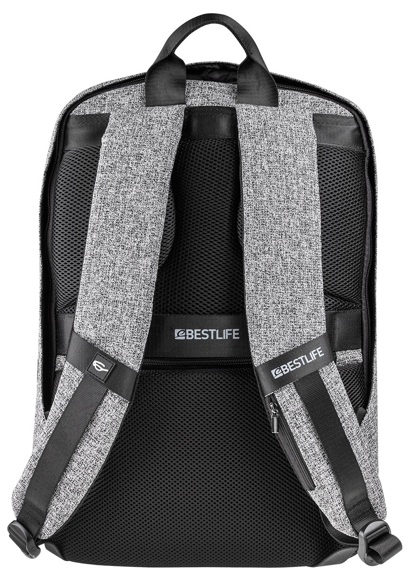 BestLife TravelSafe Calpe RUCKSACK grau Laptop Rucksack für 15,6" + USB Connector