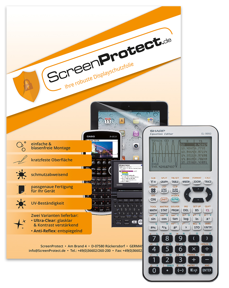 ScreenProtect Displayschutzfolie AntiReflex für Sharp EL-9950 (Folie+Microfasertuch)