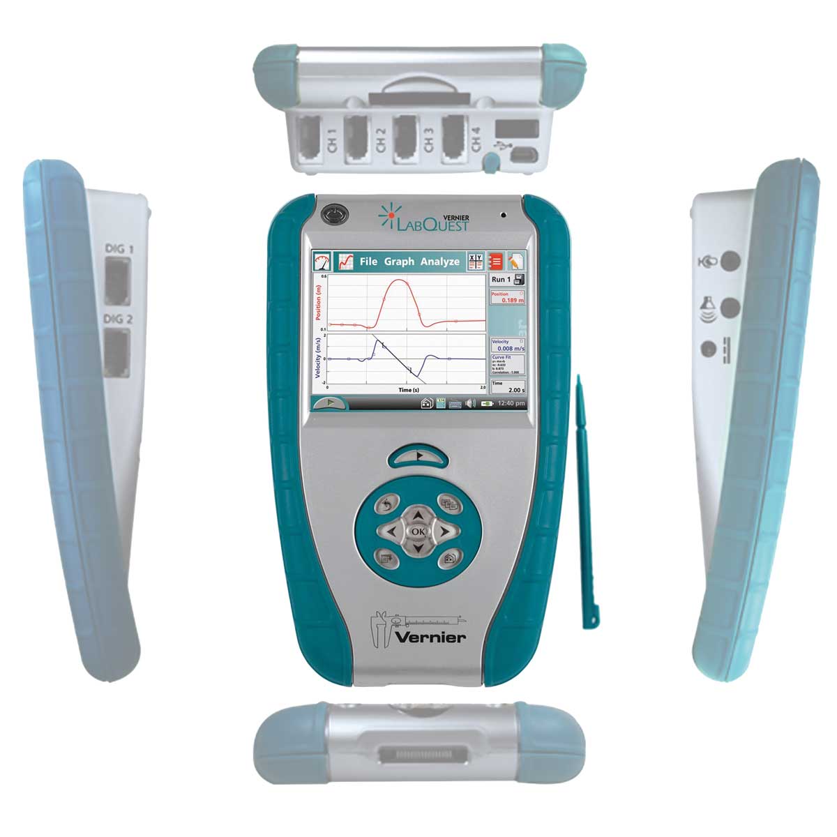 Vernier LabQuest Interface System (LABQ) Datenlogger mit Color-Display/40MB Speicher/ SD-Card-Slot/3x BTA/3x BTD/USB-Zubehör