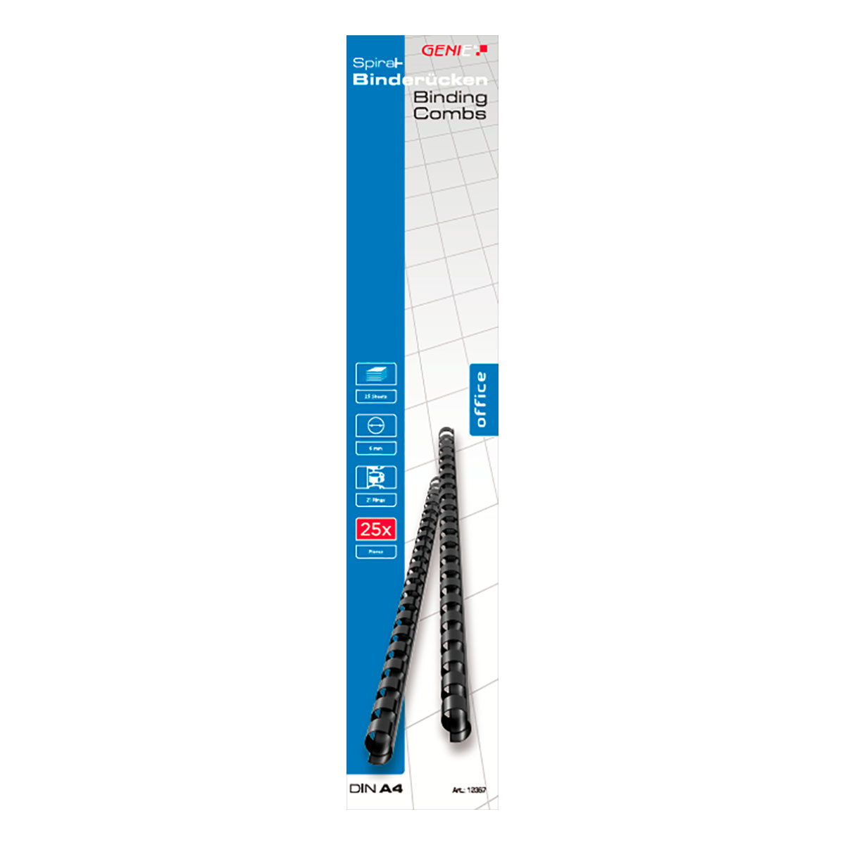 GENIE 12367 Spiralbinderücken / A4 / 6mm (25 Blatt) / schwarz / 25er Pack 