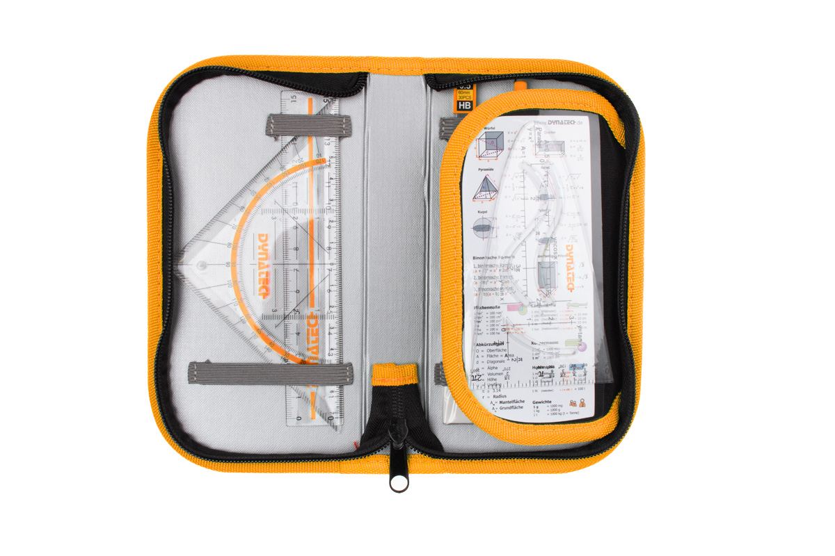 DynaTech Geometrie- und Zirkelset (13-teilig) Etui mit Reißverschluss in orange