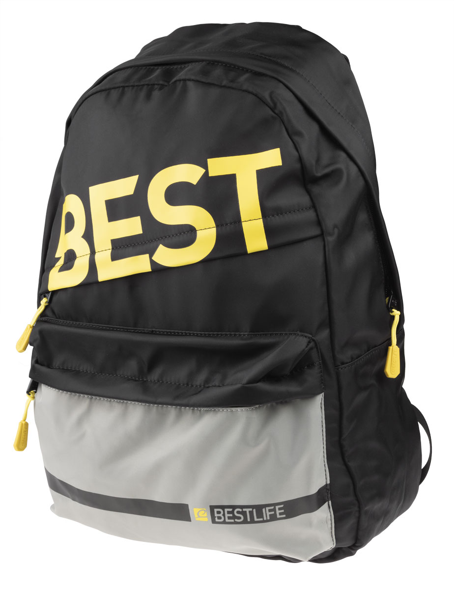 BestLife Schulrucksack für Laptop und Tablet bis 15,6 Zoll Smartphonefach schwarz / gelb