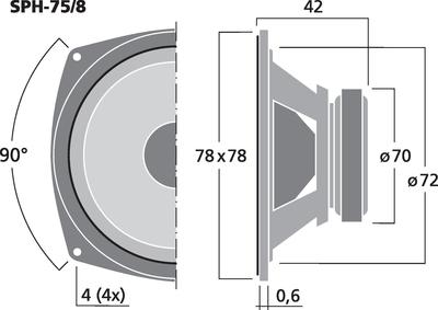 MONACOR SPH-75/8 Hi-Fi-Miniatur-Tiefmitteltöner, 15 W, 8 O