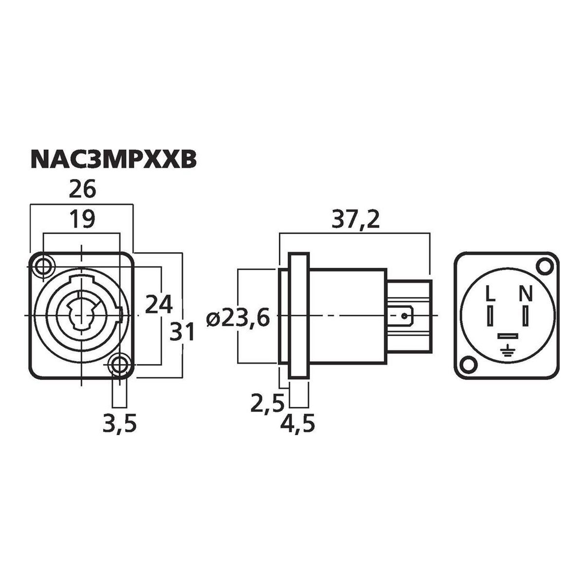 MONACOR NAC3MPXXB PowerCon-Einbaubuchse