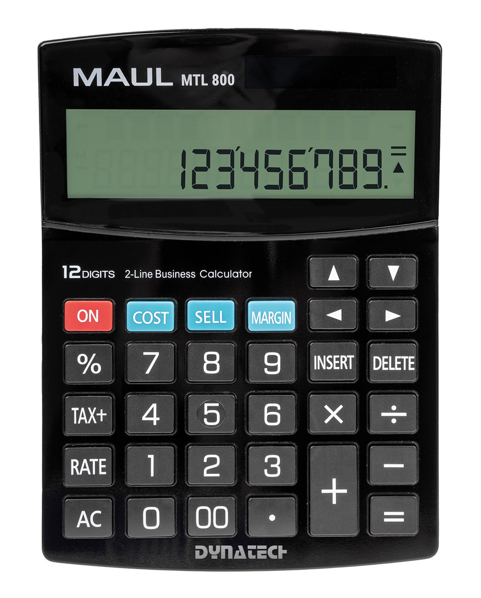 MAUL Tischrechner MTL 800 /12 stellige LCD-Anzeige/ Solar- und Batteriebetrieb / Schwarz