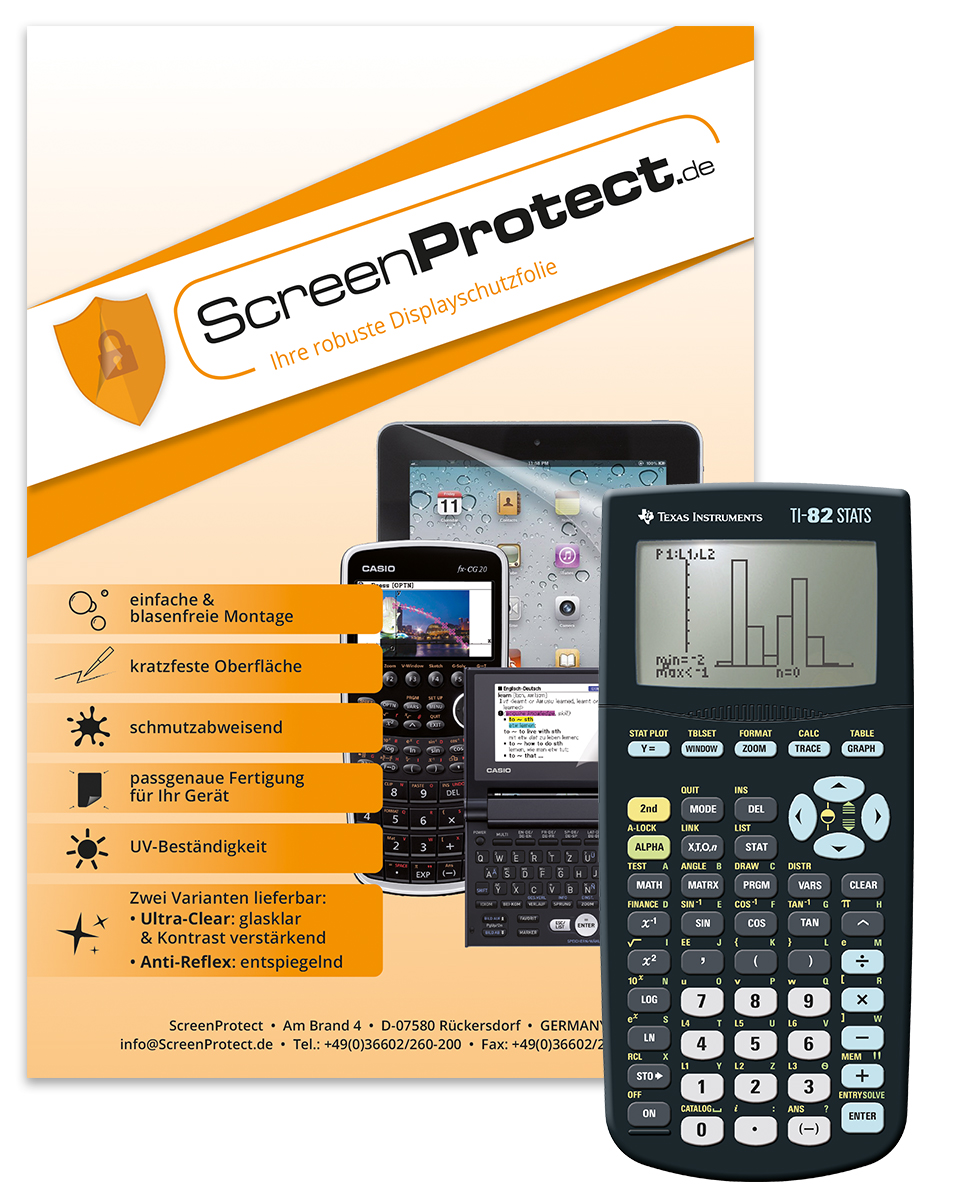 ScreenProtect Displayschutzfolie AntiReflex für für TI-82 STATS (Folie+Microfasertuch)