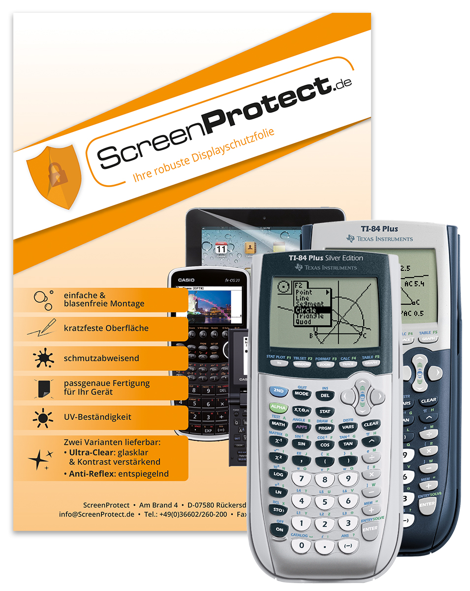 ScreenProtect Displayschutzfolie AntiReflex für TI-84+/TI-84 + SE/TI 82 Adv(Folie+Microfasertuch)