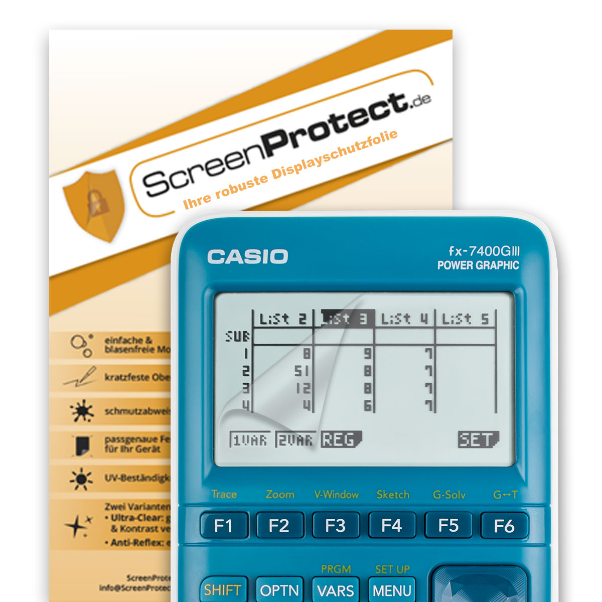 ScreenProtect Displayschutzfolie AntiReflex für Casio FX-7400GIII (Folie+Microfasertuch)