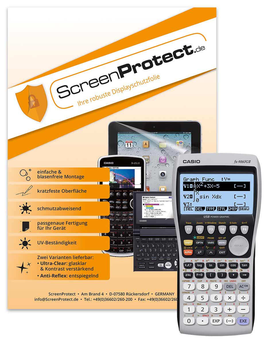 ScreenProtect Displayschutzfolie AntiReflex für Casio FX-9860GII/SD (Folie+Microfasertuch)