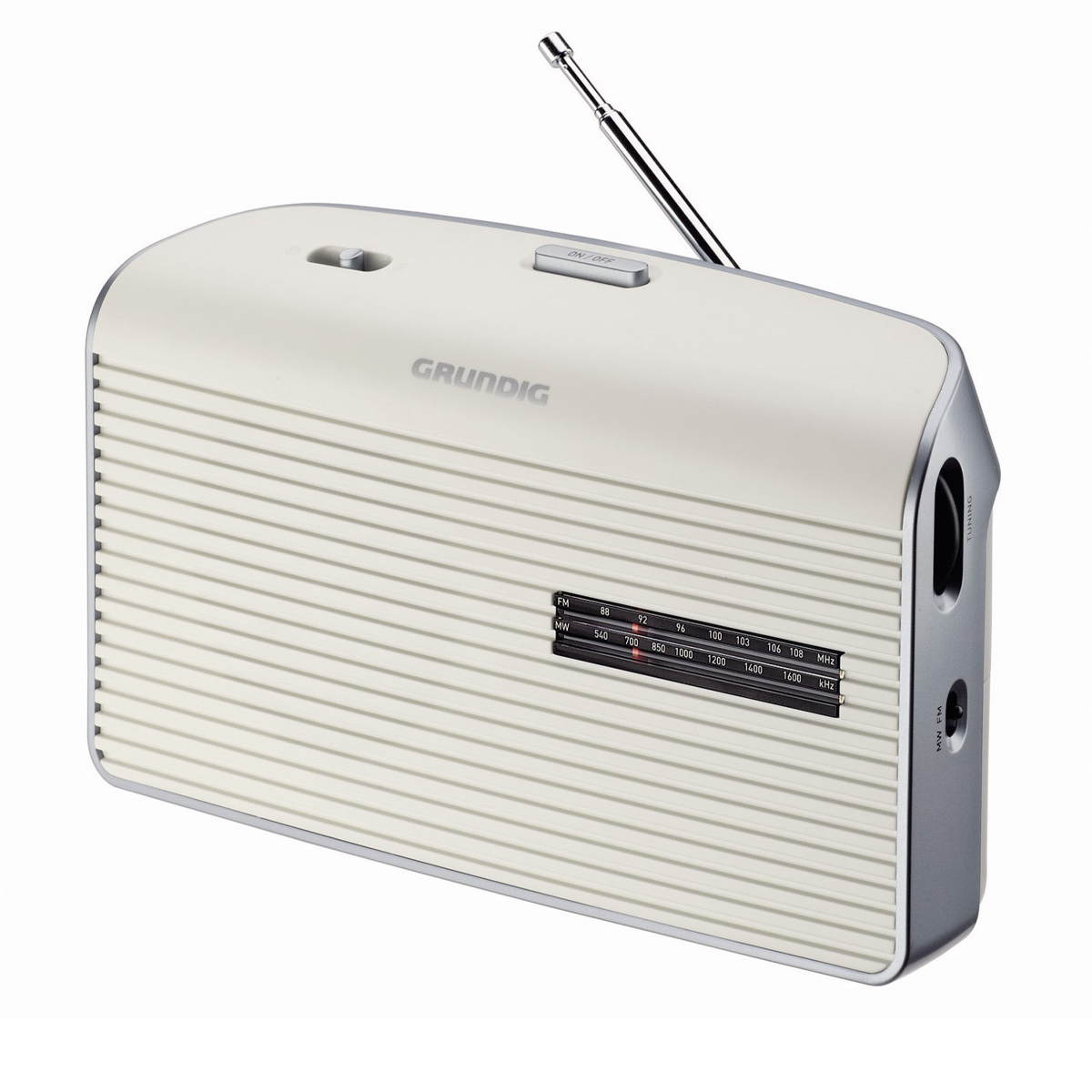 Grundig Music 60 Portables Radio weiß/silber, UKW-/MW-Tuner, Netz- und Batteriebetrieb, Kopfhörerbuchse