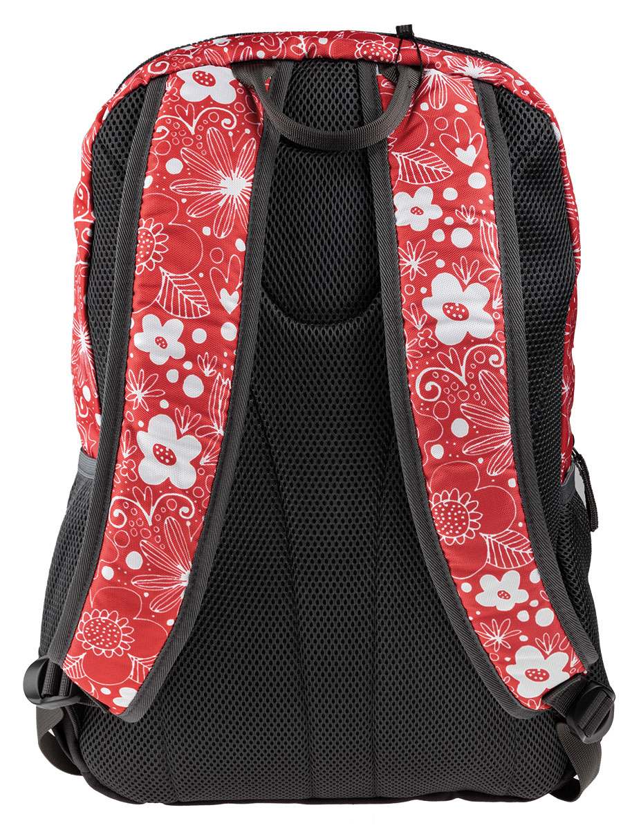 BestLife Schulrucksack für Laptop und Tablet bis 15,6 Zoll Smartphonefach Blumen rot / schwarz