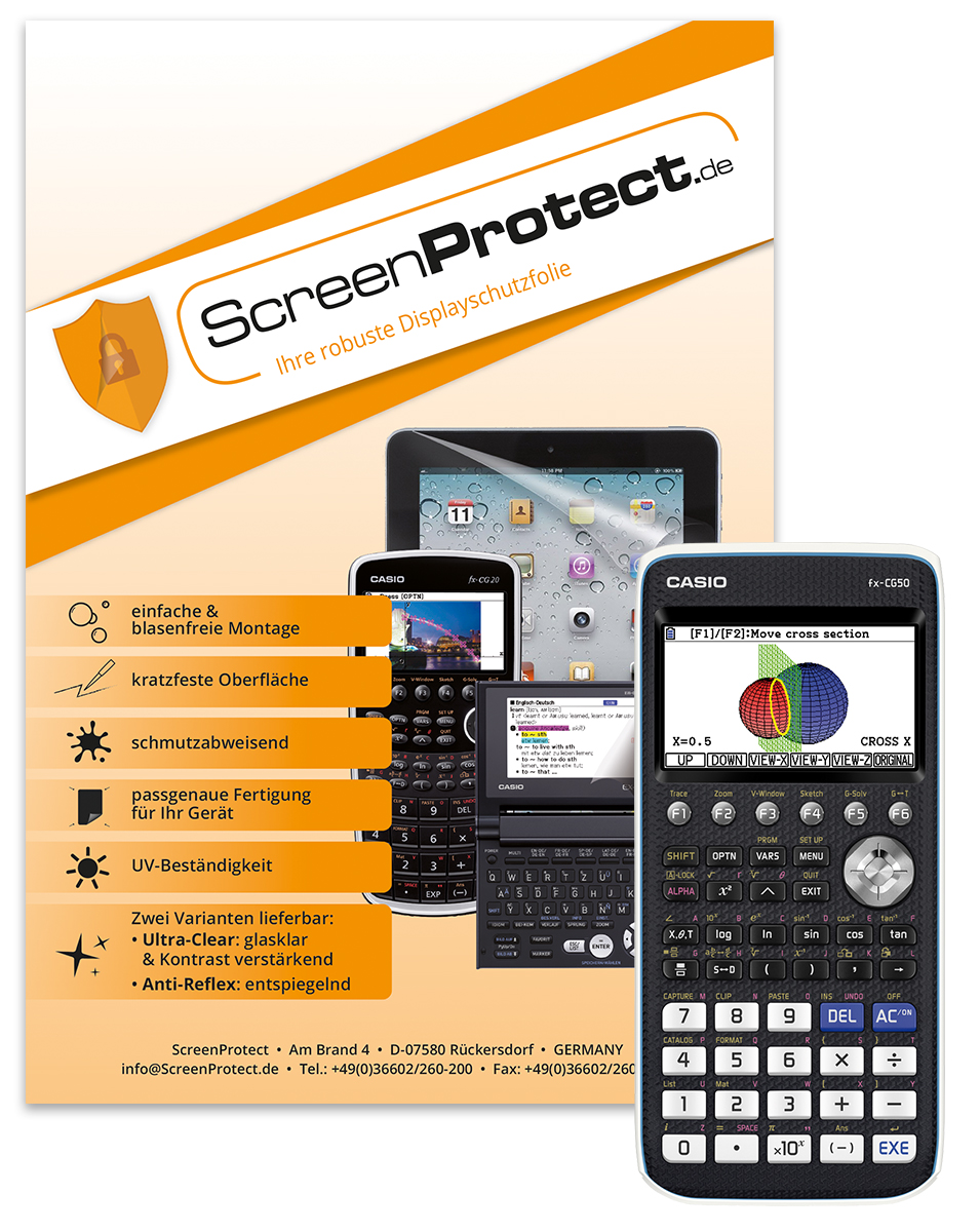 ScreenProtect Displayschutzfolie UltraClear für Casio FX-CG50 (Folie+Microfasertuch)