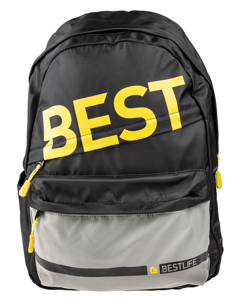 BestLife Schulrucksack für Laptop und Tablet bis 15,6 Zoll Smartphonefach schwarz / gelb