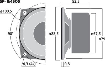 MONACOR SP-8/4SQS Universallautsprecher, 10 W, 4 O