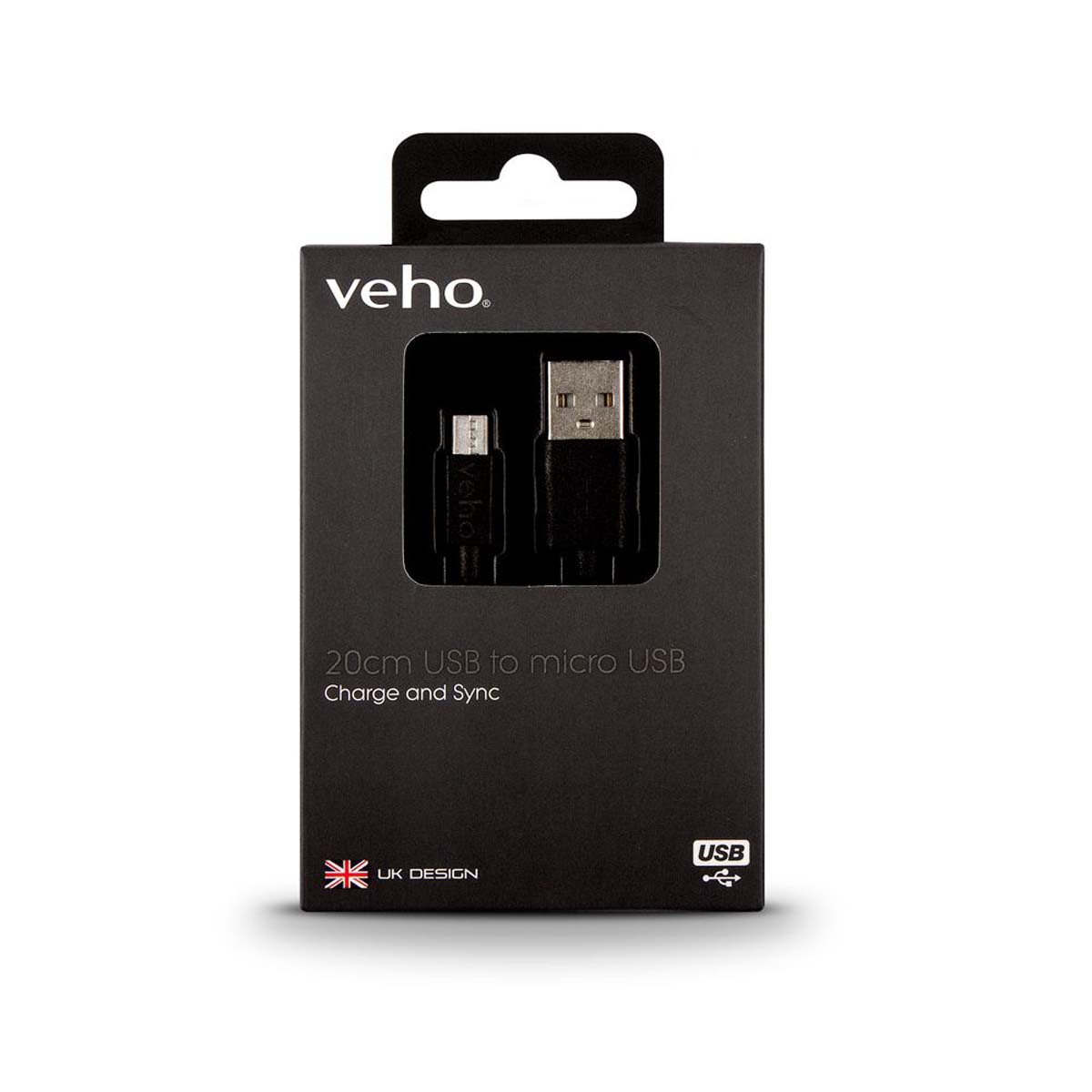 Veho VCL-001-M-20CM Ladekabel USB A zu Mirco-USB B, 20cm, schwarz