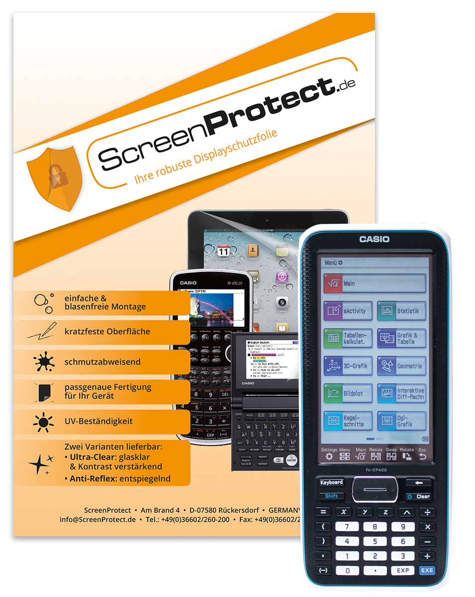 ScreenProtect Displayschutzfolie UltraClear für Casio FX-CP 400 (Folie+Microfasertuch)