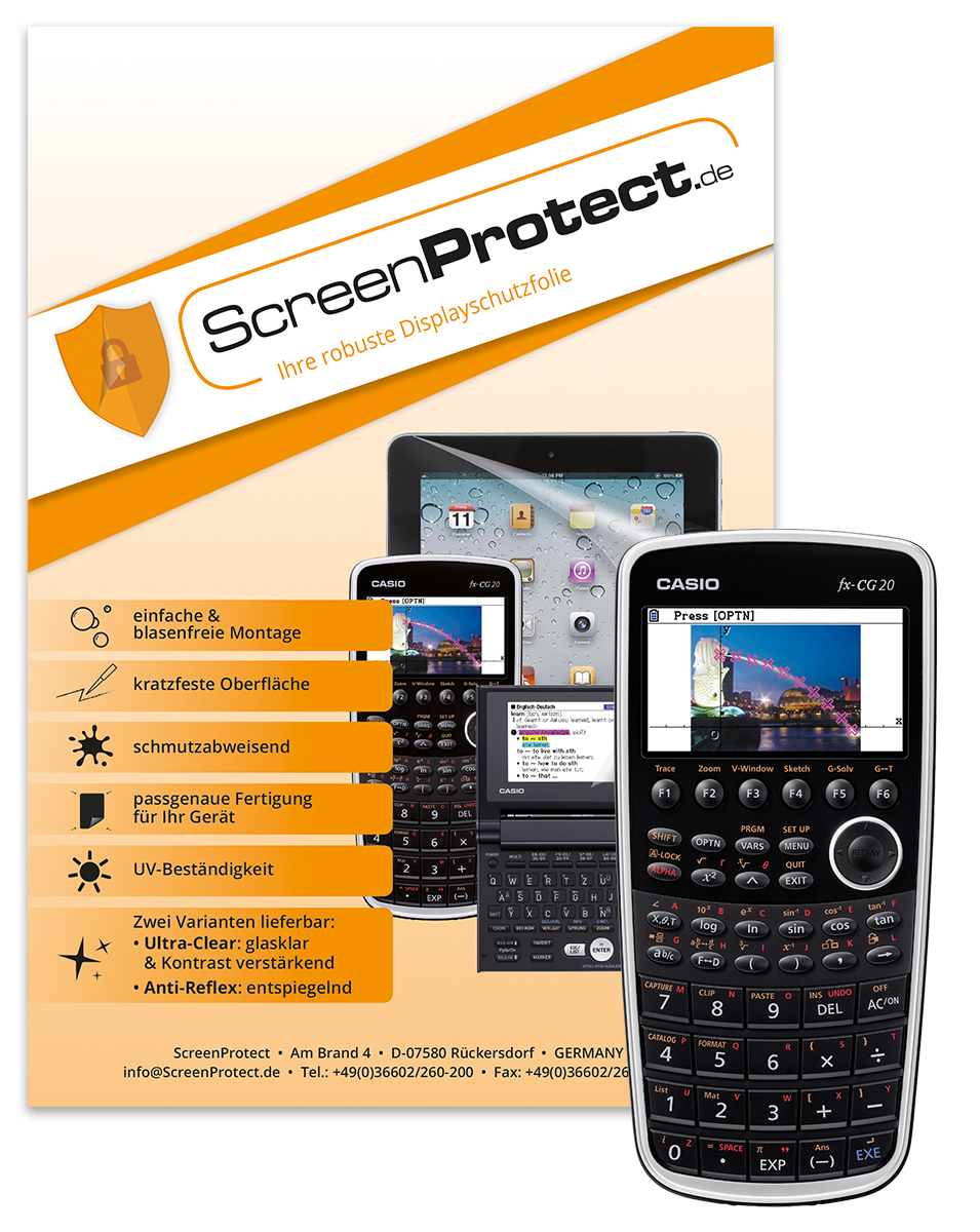 ScreenProtect Displayschutzfolie UltraClear für Casio FX-CG20 (Folie+Microfasertuch)