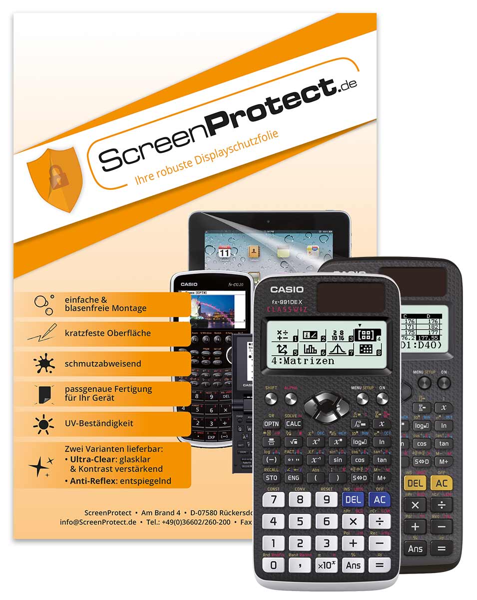 ScreenProtect Displayschutzfolie UltraClear für FX-87/FX-991/FX-82/FX-85 DE X (Folie+Microtuch)