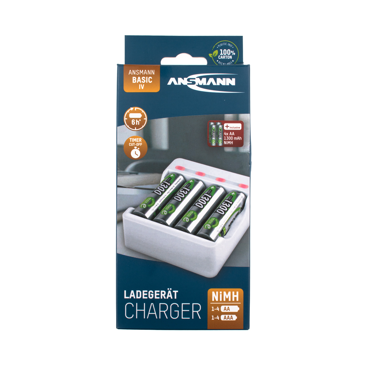 Ansmann Komplett Set: Ladegerät für USB Basic IV + 4x NiMh-Akku AA/1300mAh + 4x NiMh-Akku AAA/mAh 