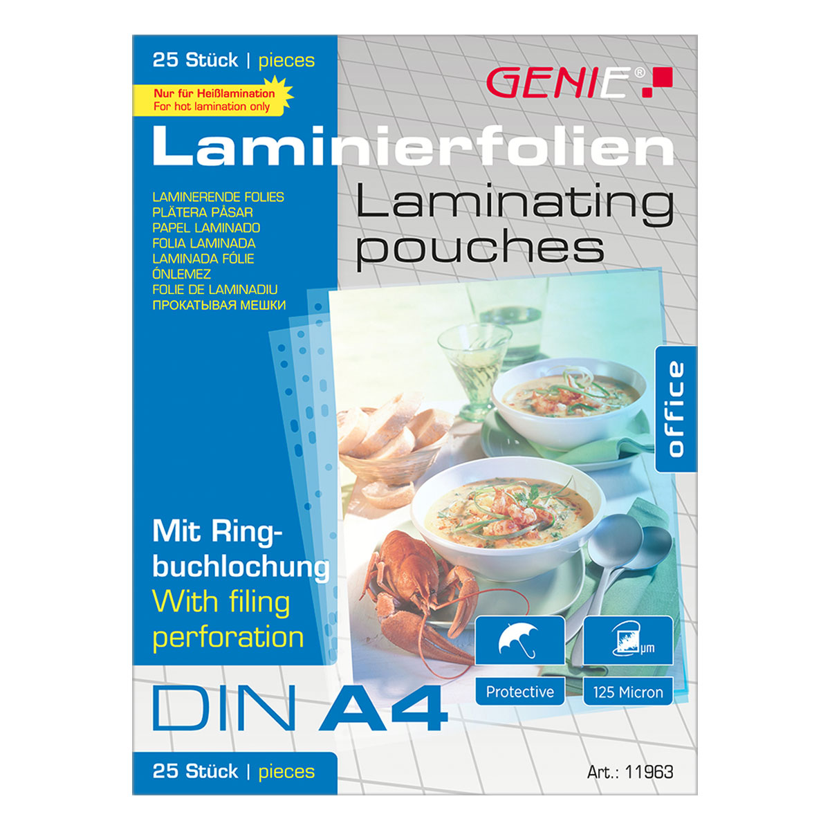 Genie 11963LAMINIERTASCHEN A4 - Folien mit Ringbuchlochung 25 Stück Packung