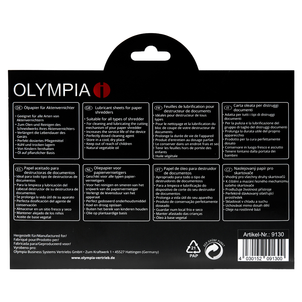 Olympia 9130 Ölpapier A5, 12 Blatt 