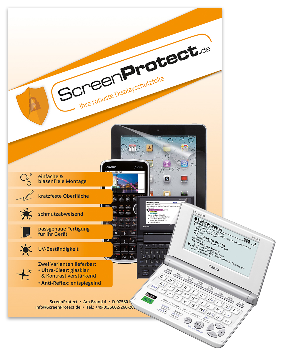 ScreenProtect Displayschutzfolie UltraClear für Casio EW-G200 (Folie+Microfasertuch)