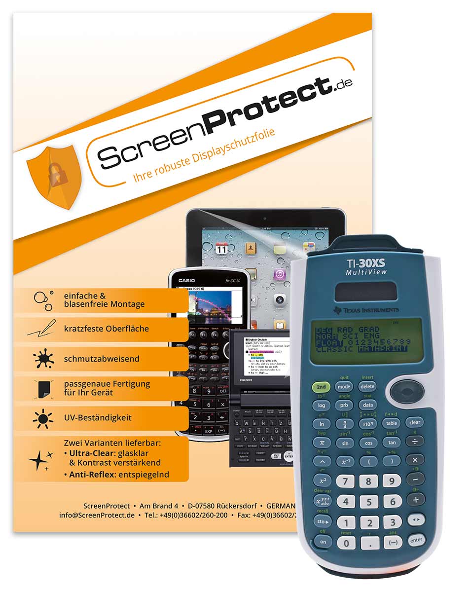 ScreenProtect Displayschutzfolie UltraClear für TI-30 XS MV & TI-30 XB MV (Folie+Microfasertuch)