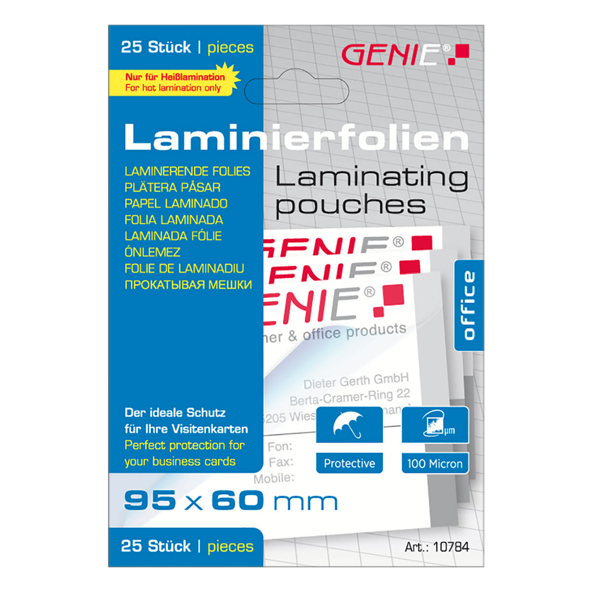 Genie 10784 LAMINIERTASCHEN Visitenkarten 25 Stück, 100mic