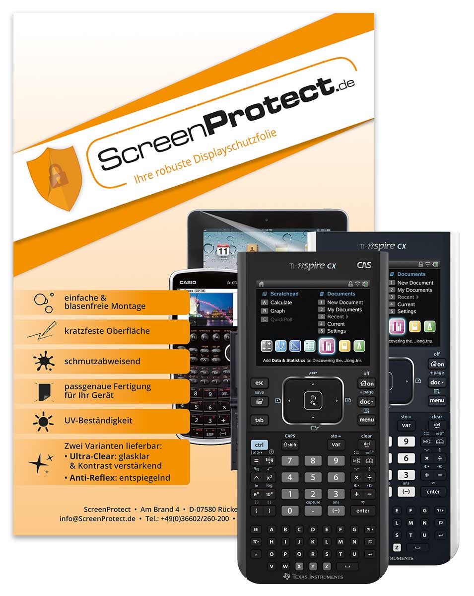 ScreenProtect Displayschutzfolie UltraClear für TI Nspire CX und CAS-Modelle Folie+Microfasertuch