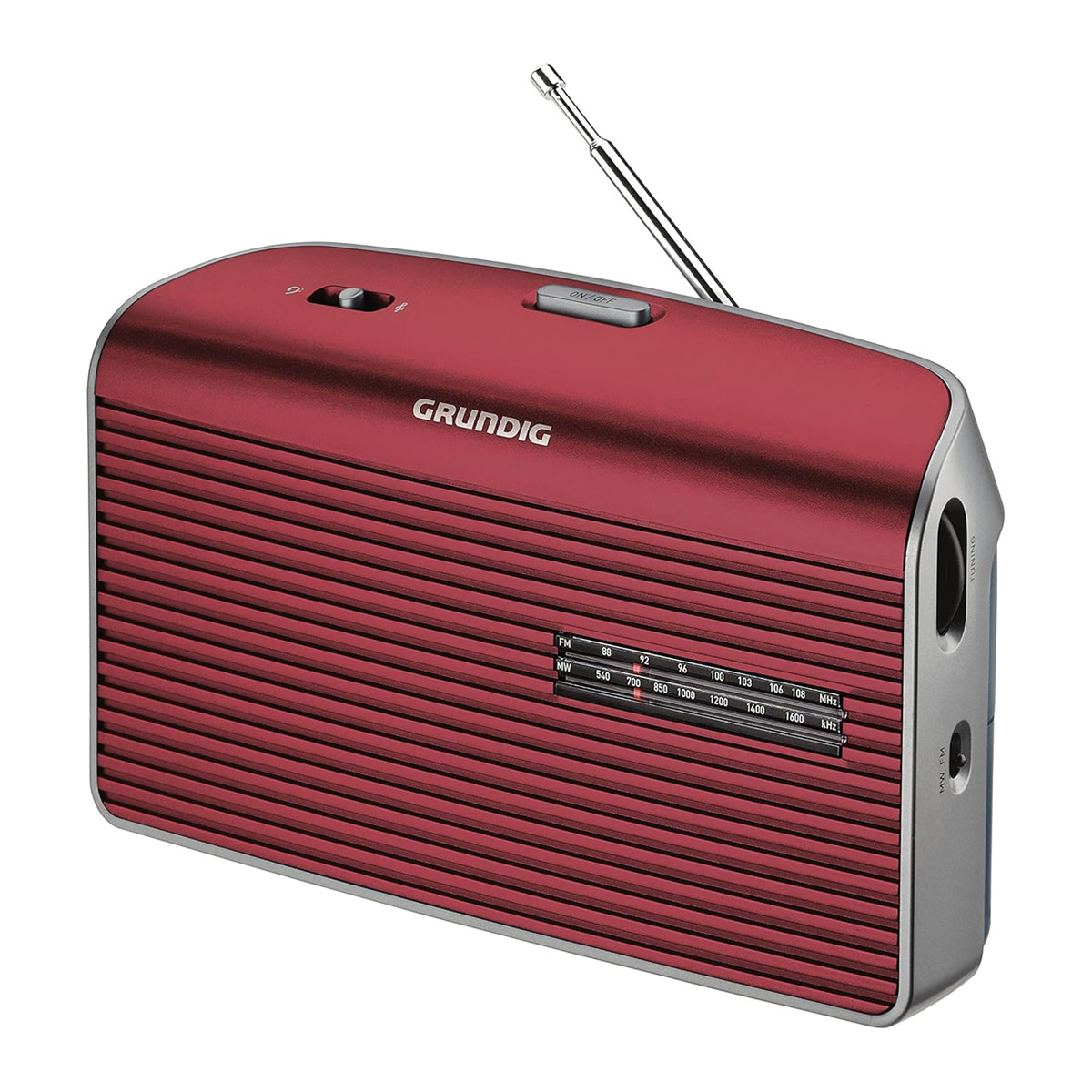 Grundig Music 60 Portables Radio rot/silber, UKW-/MW-Tuner, Netz- und Batteriebetrieb, Kopfhörerbuchse